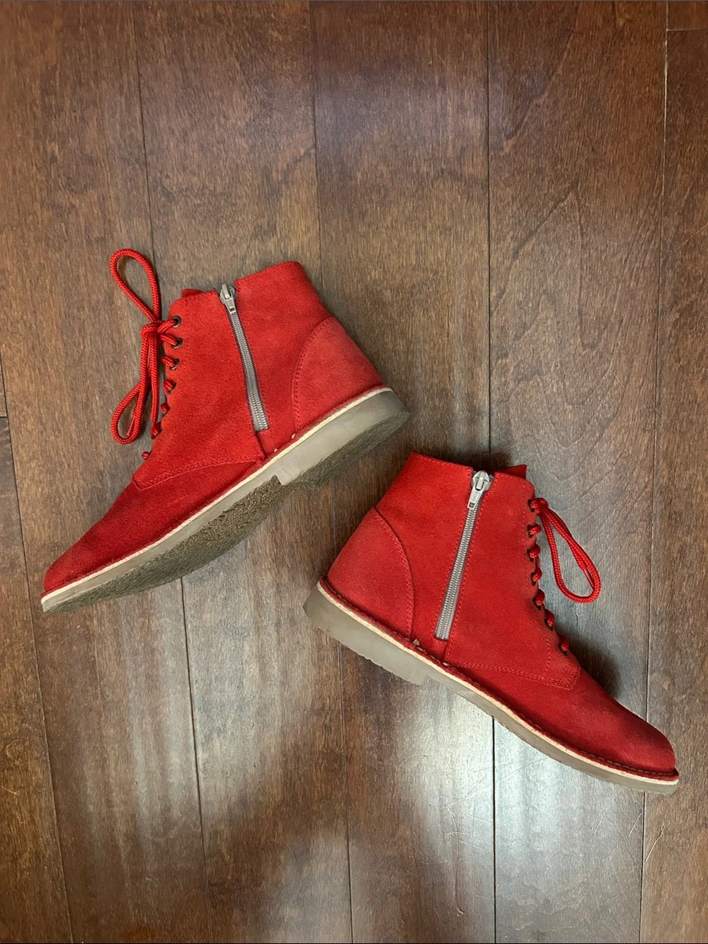 Men's European Red Suede Chukka Boots with Side Zip, Size 8 (EU41)